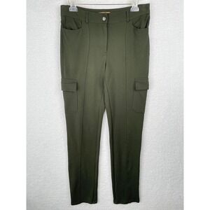 Ellen Tracy Womens Olive Green Cargo Pants Slim Leg High Rise Stretch Size 8